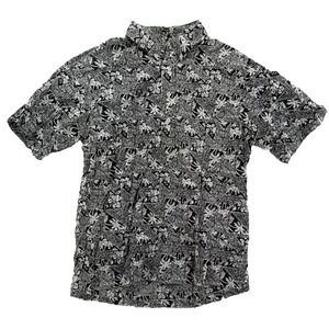 Vintage Prince Kuhio Hawaiian Shirt Mens Large Black White Gray Cotton Floral